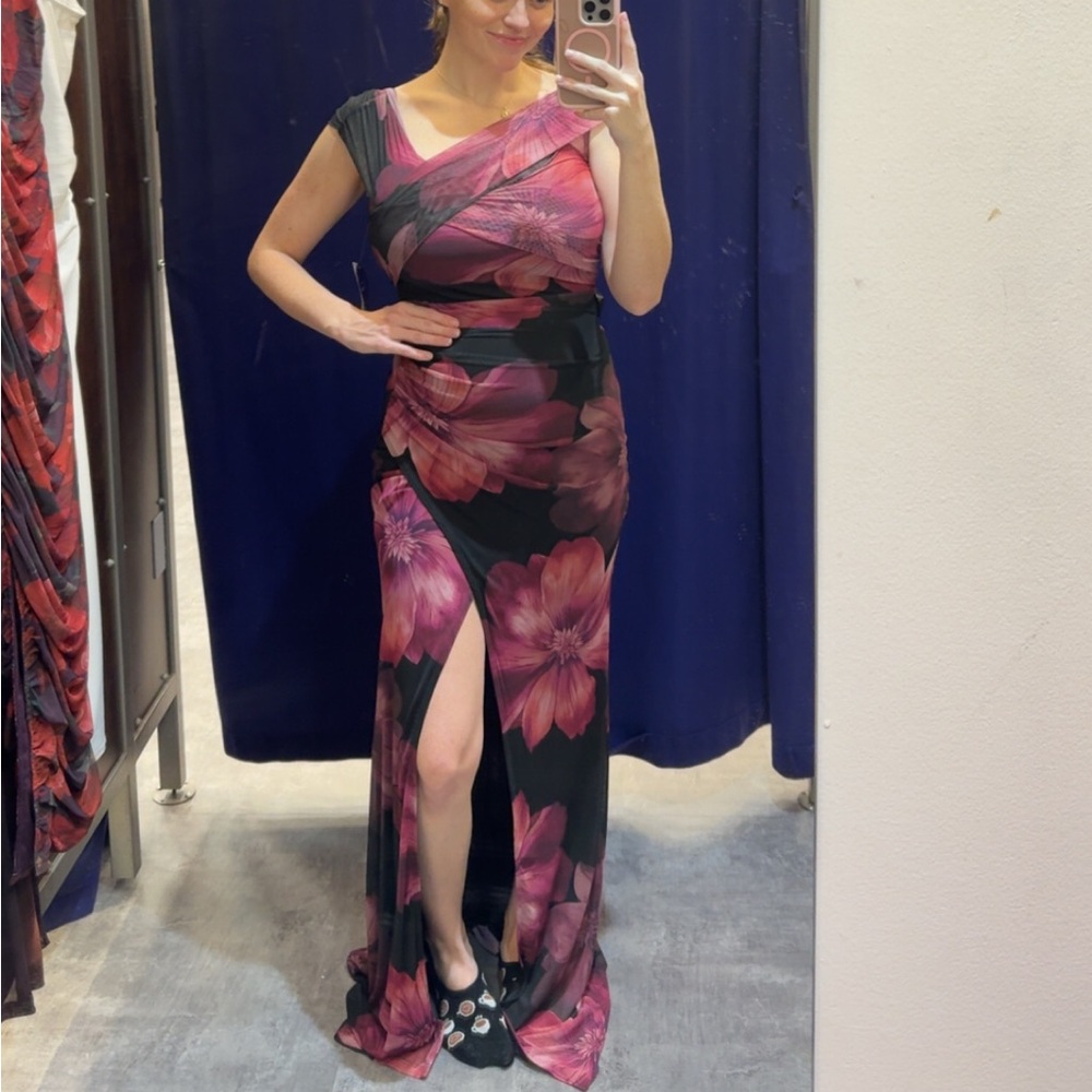 Floral Wrap-Style Pink & Black Women’s Dress
